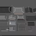 Traditional Chinese Architectural Roof Components with Various Styles Tile Designs and Eaves Structures 3d model