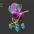 Pink Baby Stroller With Stylish Canopy Black Wheels And Comfortable Seat Design