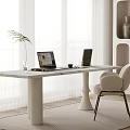 Modern Home Office Workspace With White Desk Laptop Chair And Bookshelf