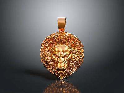 Golden Lion Head Pendant With Intricate Mane Design For Daily Wear 3d model