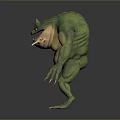 Fierce Green Monster Game Movie Character With Sharp Teeth And Clawed Limbs