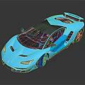Blue Luxury Sports Car With Sleek Design Black Roof And Rear Spoiler