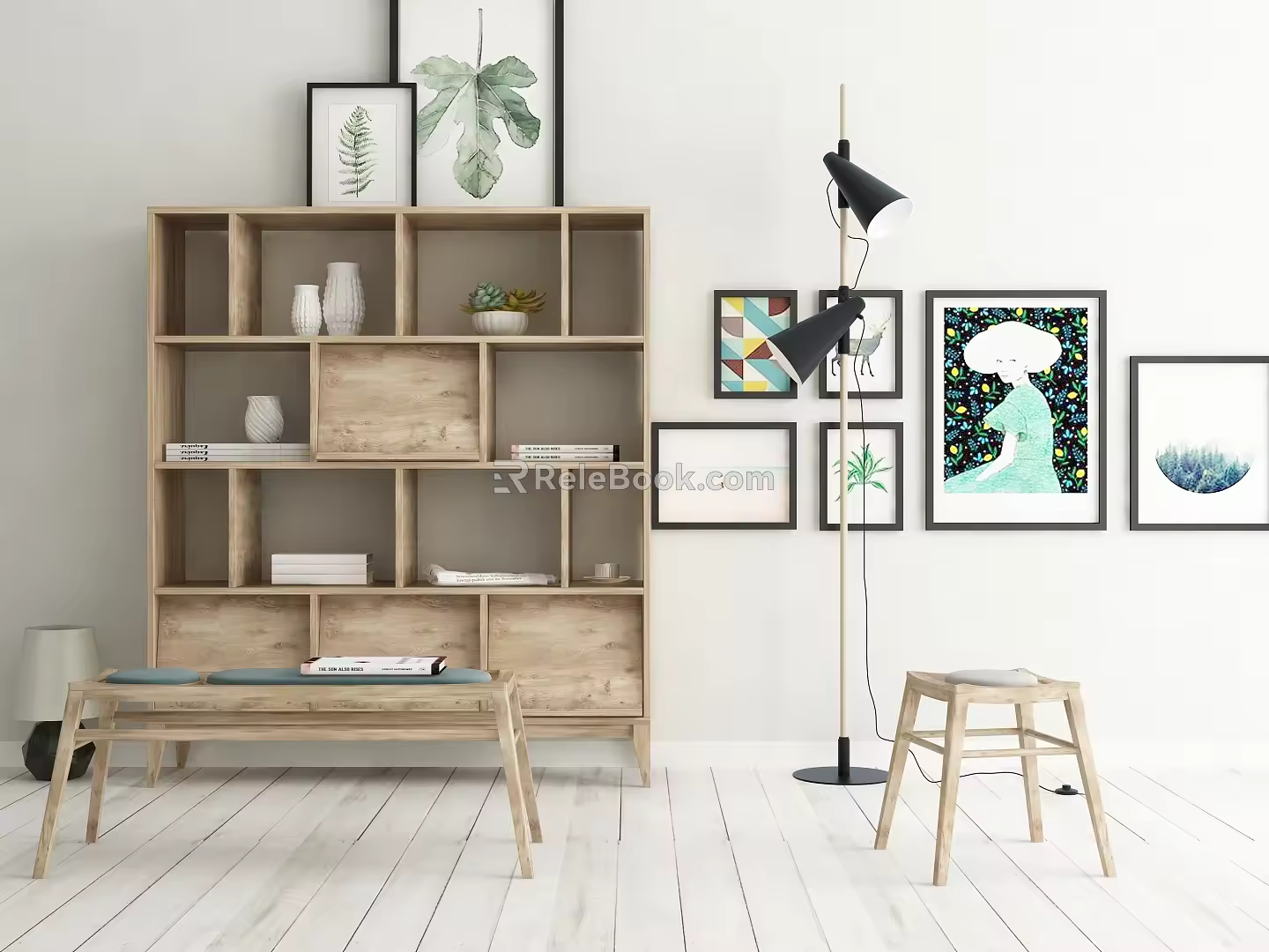 Nordic Bookcase Decorative Rack 3d model