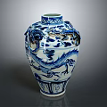 Chinese Blue and White Porcelain Vase With Traditional Plant Motifs And Dragon Patterns