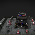 Tactical Police Armored Vehicle Parked With Traffic Cones And Barriers