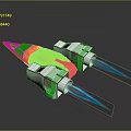 Toy Rocket Model With Yellow And White Body And Blue Thrusters