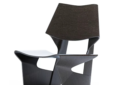 Modern Leisure Chair with Unique Geometric Shape Dark Wood Texture and Light Colored Seat 3d model