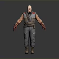 Bald Muscular Man 3D Model With Red Gloves Gray Pants And Utility Belt
