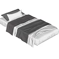 Modern Single Bed With Gray And White Pillows And Striped Bedspread 3d model