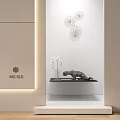 Wall Mounted Wire Flower Sculptures And Black Leopard Sculpture With White Orchid On Shelf