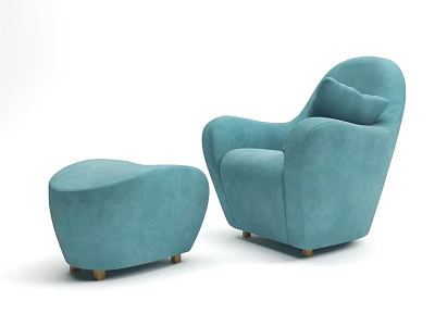 Cozy Teal Upholstered Single Armchair with Matching Ottoman Modern Design 3d model
