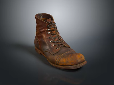 Brown Leather Lace Up Boots Vintage Distressed Design High Quality Crafted For Casual Wear 3d model