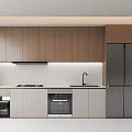 Modern Kitchen With Natural Wood Cabinets White Countertop And Stainless Steel Appliances