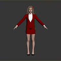 Woman In Red Suit Dress With White Shirt Red Bow Black Heels Arms Outstretched