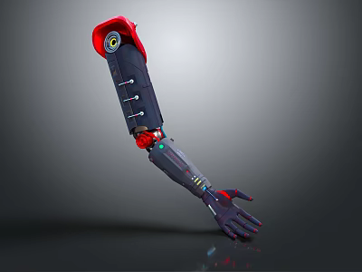 Futuristic Robot Character Arm With Red Joints And Metallic Mechanical Design 3d model