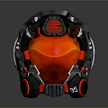 Futuristic Sci Fi Weapon Helmet with Black Red Mechanical Design and Glowing Red Interior