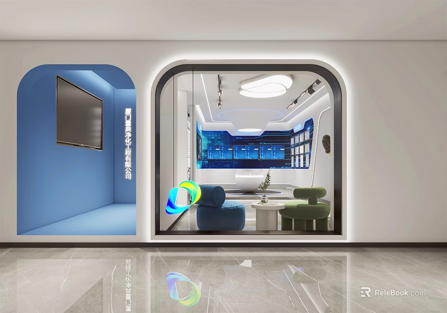 Stylish Modern Shopping Mall Store Interior With Glass Display And Comfortable Seating Area 3d model 