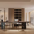 Elegant Modern Open Concept Kitchen Interior With Sleek Cabinets And Island 3d model