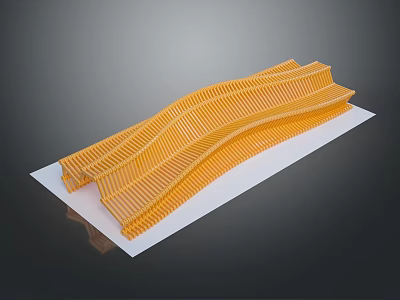Detailed Yellow Wavy Textured Architectural Model Structure On White Base 3d model