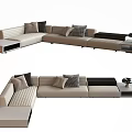 Modern Sectional Sofa With Plush Decorative Pillows And Modular Side Tables Design 3d model