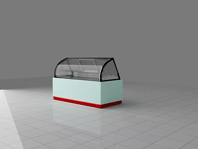 Commercial Refrigerated Display Case With Curved Glass Door Light Base And Red Bottom Trim 3d model