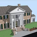 Classical Style Single Family Home With White Columns Brick Exterior Green Shutters And Front Steps