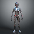 Humanoid Robot Character With Sleek Silver Black Metallic Body Red Accents And Standing Pose
