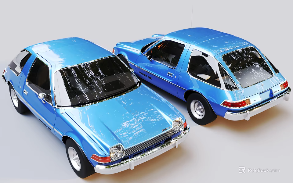 Two Blue Classic Cars Displaying Sleek Design 3d model 