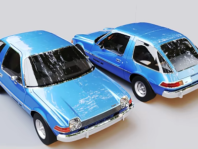 Two Blue Classic Cars Displaying Sleek Design 3d model