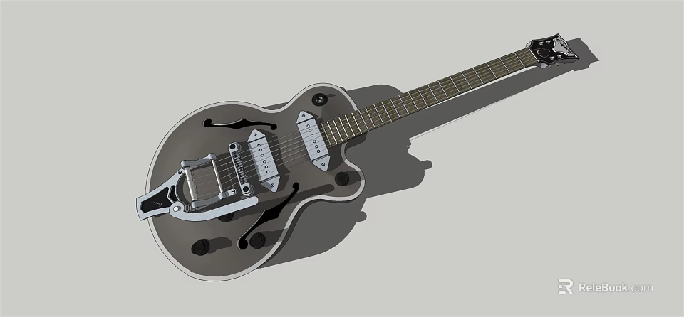 Vintage Electric Guitar with Silver Gray Body F Holes and Pickups 3d model 
