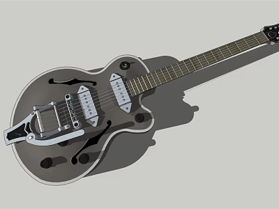 Vintage Electric Guitar with Silver Gray Body F Holes and Pickups 3d model