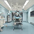 Modern Operating Room Interior With Surgical Table Lights And Medical Monitors