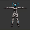 Robot Character Wearing Mechanical Armor With Blue Neon Lights And Twin Ponytails Standing Pose