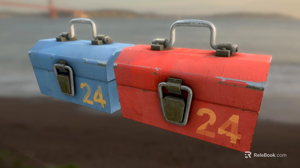 Blue And Red Hardware Toolboxes With Number 24 For Professional Use 3d model 