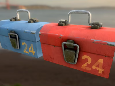 Blue And Red Hardware Toolboxes With Number 24 For Professional Use 3d model