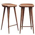 Two Modern Wooden Bar Stools Featuring Curved Seat and Slim Legs Design