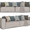 Light Gray Two Seater Sofa with Cozy Decorative Cushions and Throw Blanket 3d model