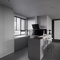 Modern Kitchen Interior Design With Gray Cabinets Island Counter And Range Hood