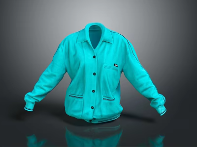 Turquoise Oversized Jacket With Collar Buttons And Side Pockets Design 3d model
