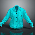 Turquoise Oversized Jacket With Collar Buttons And Side Pockets Design