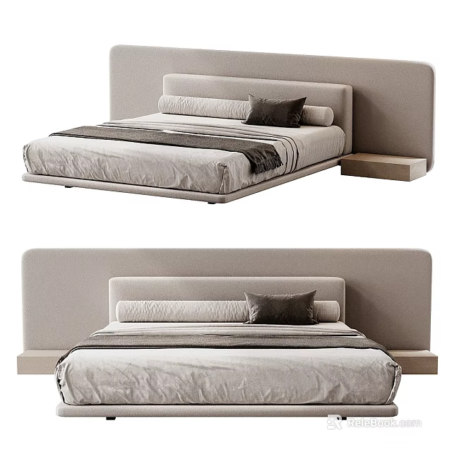 Modern Upholstered Double Bed With Minimalist Headboard And Neutral Bedlinen Pillows 3d model 