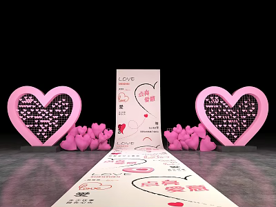 Romantic Photo Check-in Spot with Pink Heart Decorations LOVE Sign and Sweet Path 3d model