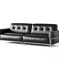 Modern Black Leather Three-Seater Sofa With Sleek Metal Frame And Design