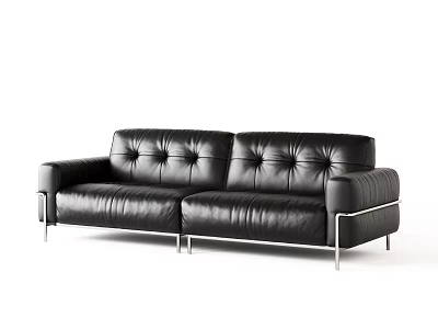 Modern Black Leather Three-Seater Sofa With Sleek Metal Frame And Design 3d model