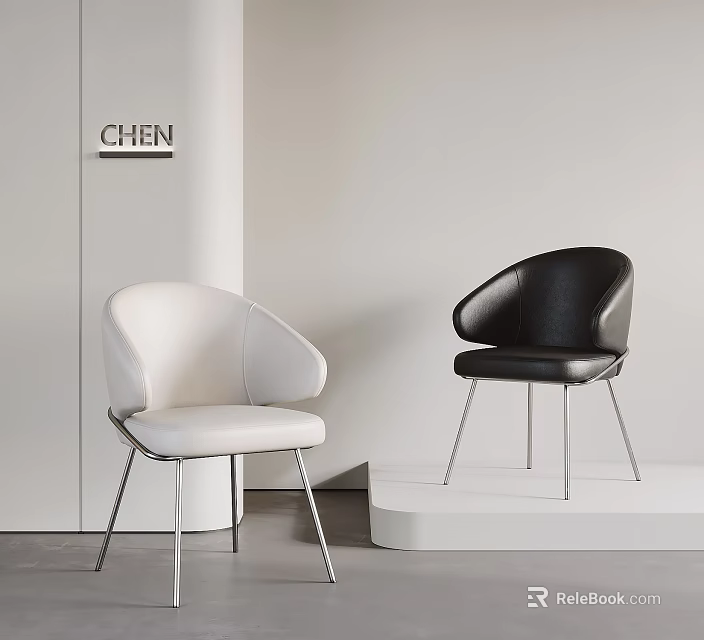Modern Leather Dining Chairs In White And Black With Metal Legs Design 3d model 