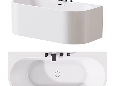 Modern White Freestanding Bathtub With Oval Design And Black Faucets In Bathroom Interior 3d model