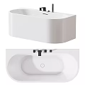 Modern White Freestanding Bathtub With Oval Design And Black Faucets In Bathroom Interior