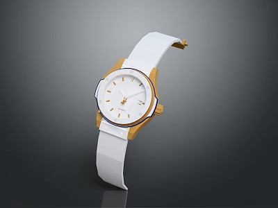 Elegant Watch With White Dial Gold Case And White Strap For Daily Wear 3d model