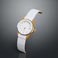 Elegant Watch With White Dial Gold Case And White Strap For Daily Wear