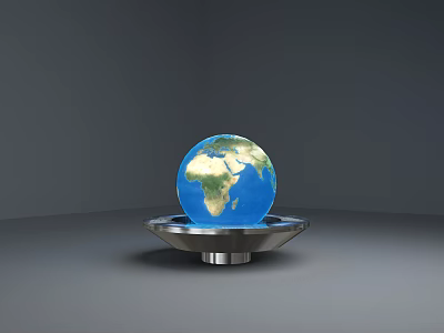 Modern Decorative Ornament Set Featuring Floating Globe On Metal Base And Gray Backdrop 3d model